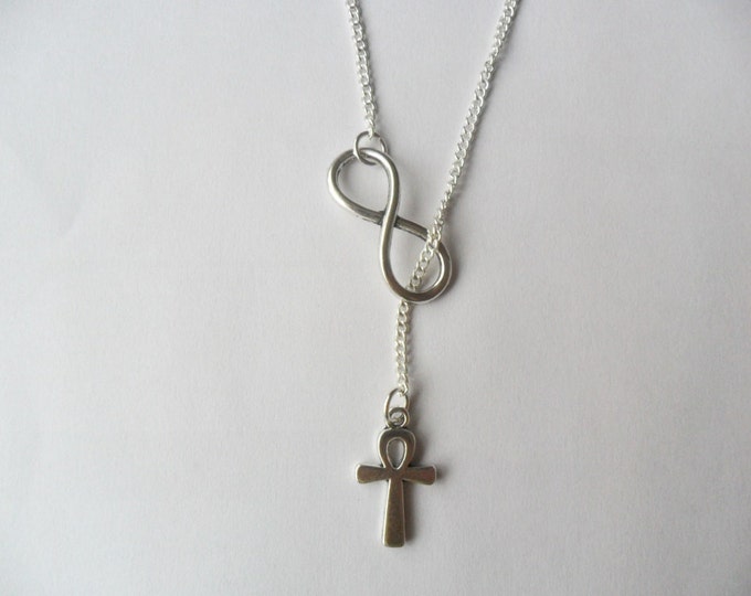 Infinity Symbol egypt ankh cross necklace silver tone cross infinity