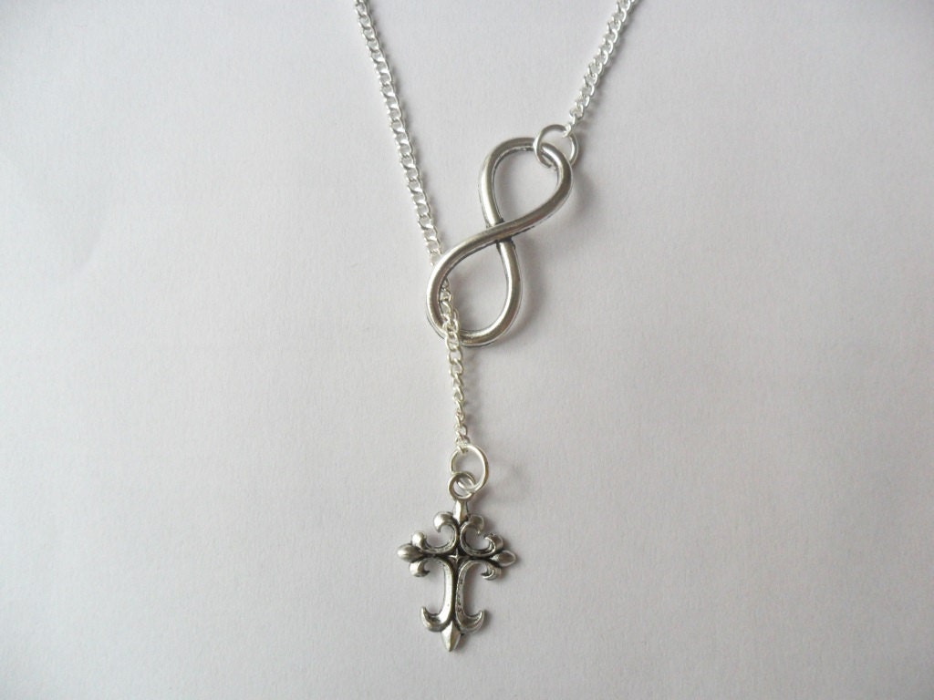 Infinity Symbol Cross Necklace Silver Tone Cross by absolutemarket