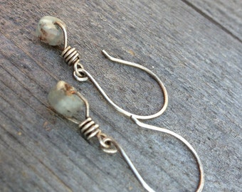 Sterling silver kyanite earrings artisan wirework jewelry small gemstone dangle earrings slate blue gray blue neutral shimmery