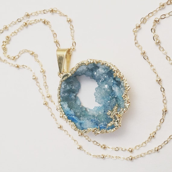 long gold druzy necklace