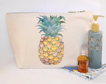 Pineapple Canvas Wash Bag, Large Zipper Pouch, Makeup Bag, Toiletry Bag, Accessory Bag