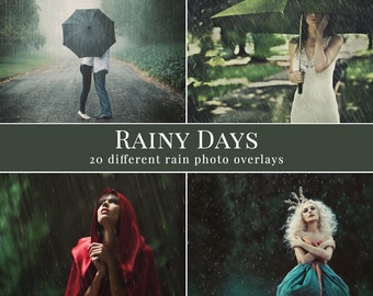 Rain photo overlays "Rainy days", 20 different kinds of rain, rain photo overlays, fall photo overlays for Photoshop, autumnal overlays