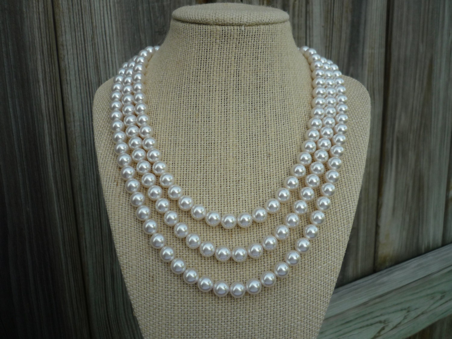 Three Strand Pearl Necklace 17 19 21 Inches Triple Strand 9765