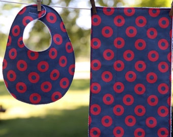 PHISH Baby Bib and Burp Cloth Set - PHISH Fishman Fabric (printed on Kona) and premium white terry cloth, PHISH baby gift