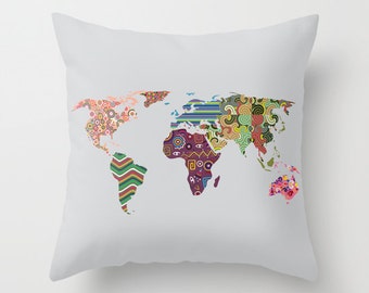 Map World Pillow World Map Pillow, World Map Decorative Throw Pillow Case, Cute World Map Pillow, World Map Decor, World Map Print