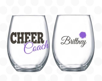Cheer coach gift - Cheer coach wine glass - Cheerleading coach gifts - cheerleading gifts - Stemless wine glass