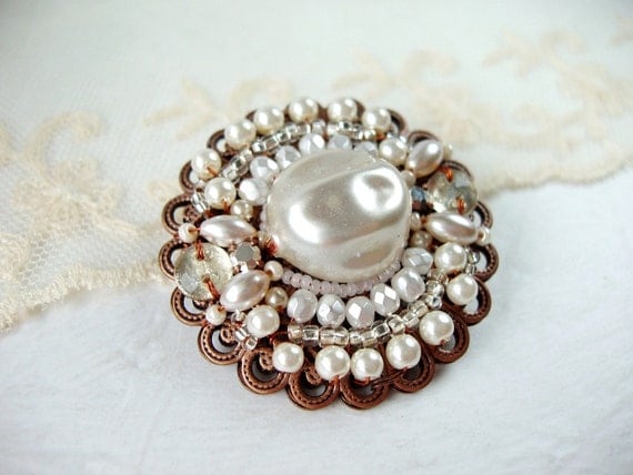 Baroque Pearl Brooch. Crystal Jewelry. Pearl Assemblage Brooch. Pearl Jewelry. Assemblage Jewelry. Victorian Crystal Brooch. Handmade Unique