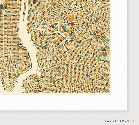 NEW YORK City MAP Giclee Fine Art Print Modern Art for your