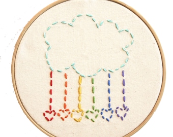 Embroidery Kit Little Cloud with Rainbow Hearts Beginner Sewing Project