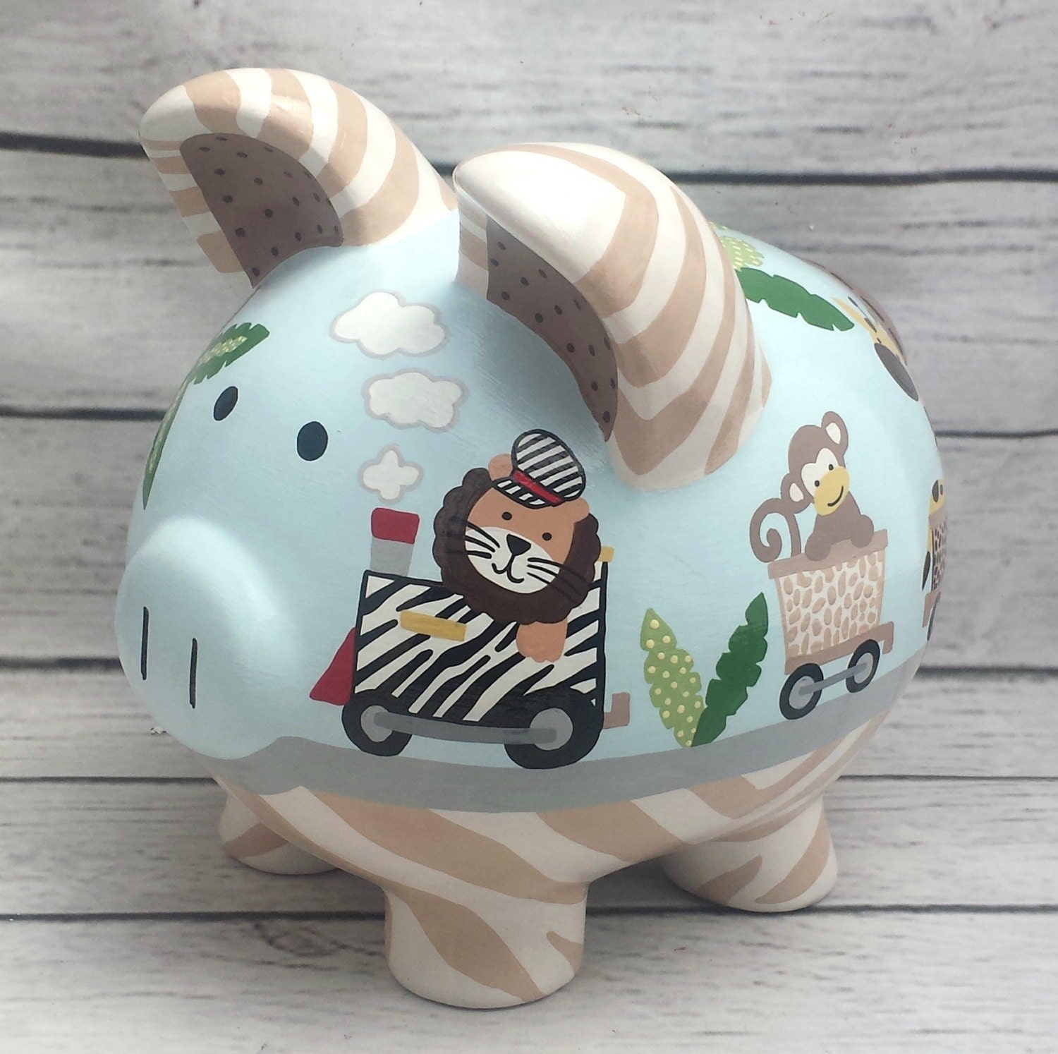 Personalized Piggy bank Safari Express Artisan hand painted