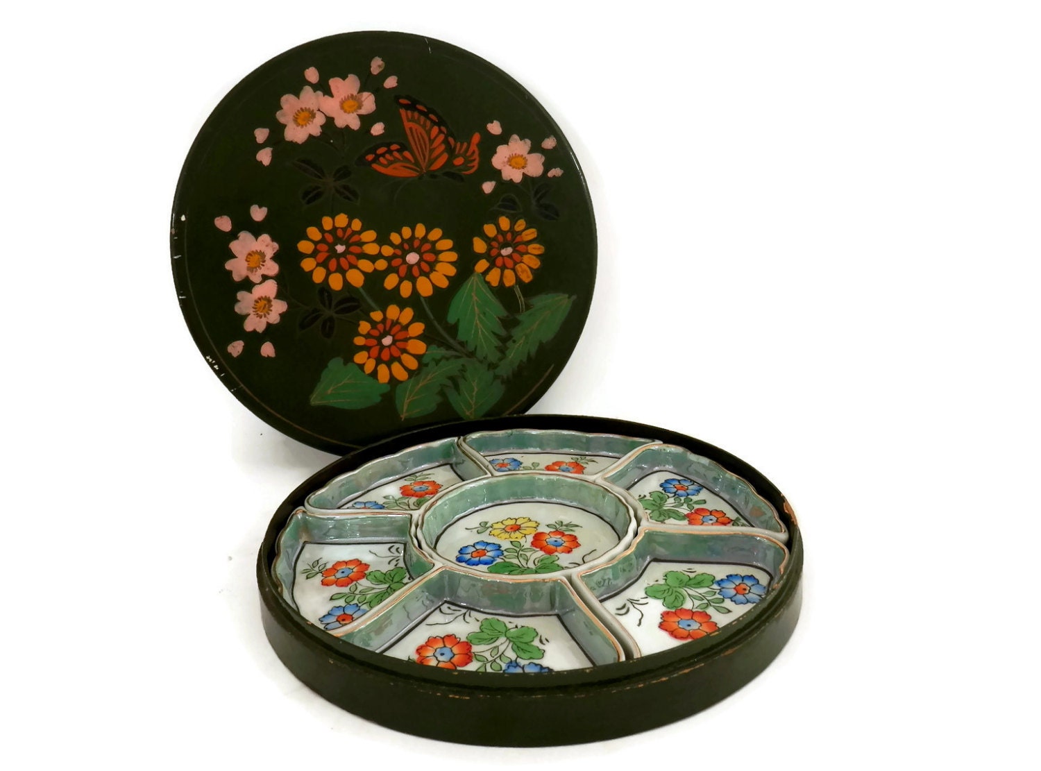 Japanese Porcelain Serving Set in Hand Painted Lacquer Box Haute Juice