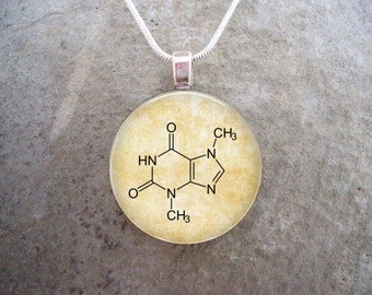 Chemistry Jewelry - Theobromine Molecule - Glass Pendant Necklace
