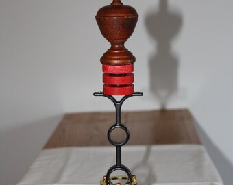 Industrial Finial Sculpture - Steam Punk Art - Wood Finial, Checkers, Drapery Pieces - Salvage