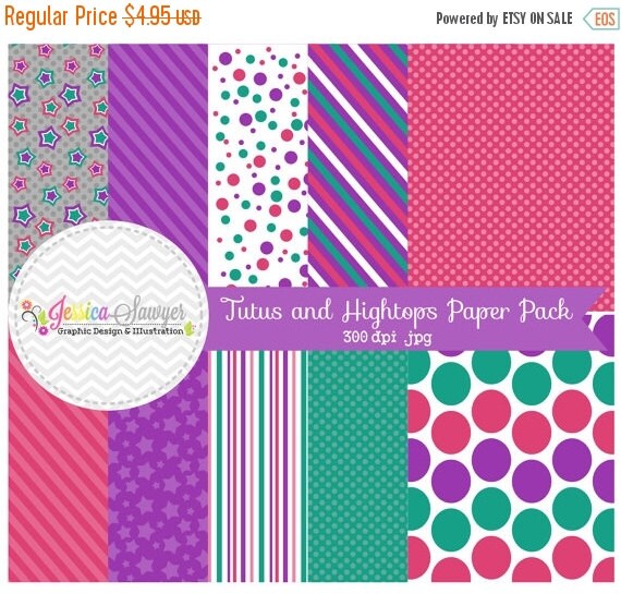 80% OFF - INSTANT DOWNLOAD, tutus and hightops digital paper pack, green, purple, pink, digital scrapbooking paper, digital backgrounds, gir Il_570xn