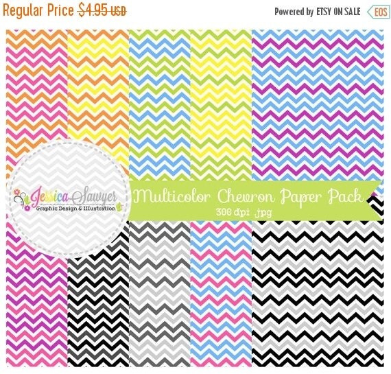 80% OFF - multi-color chevron digital paper pack - preppy background - card making - invitation - printable papers- commercial use INSTANT D Il_570xn