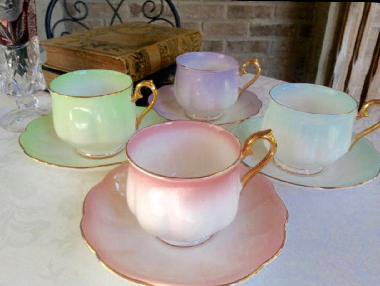 Set of 4 Royal Albert Rainbow Tea Cups and by LindsayJanesCottage