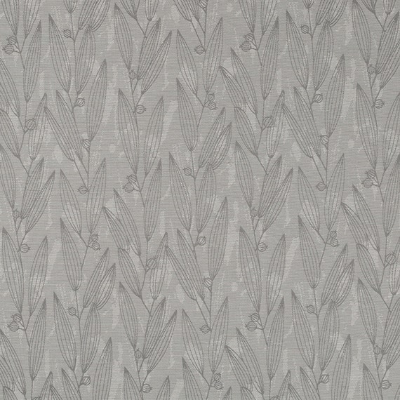 Light Grey Upholstery Fabric with Leaves by PopDecorFabrics
