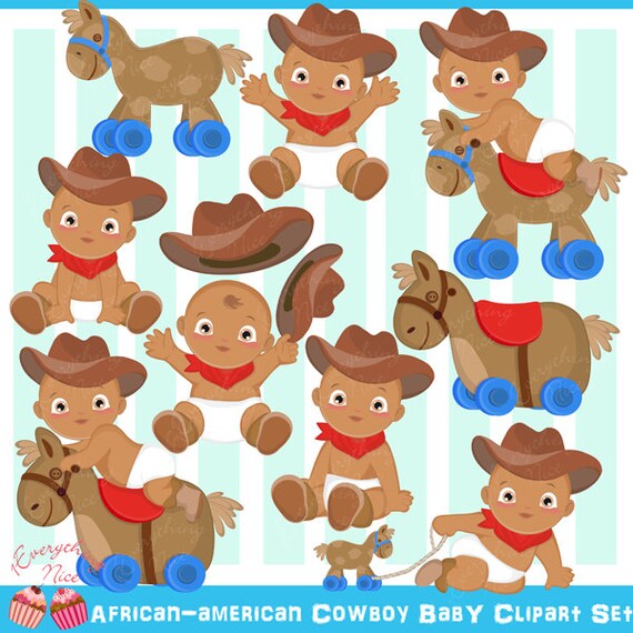 African-american Cowboy Baby Clipart Set