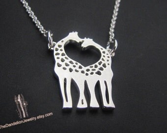 Love Giraffe Necklace, Sterling Silver Necklace, Pendant Necklace, Jewelry, Gift