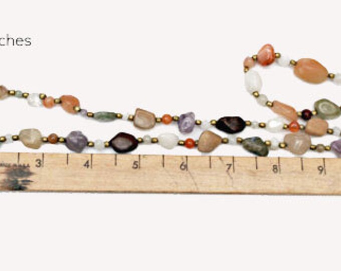 Gemstone Bead necklace - Jasper Agate quartz Amethyst Carnelian polished nugget beads