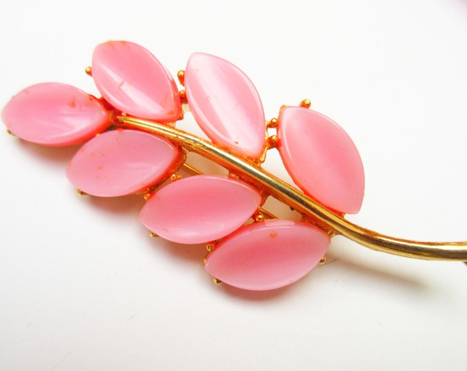 Pink Leaf Brooch - Thermoset Plastic flower - mid century pin