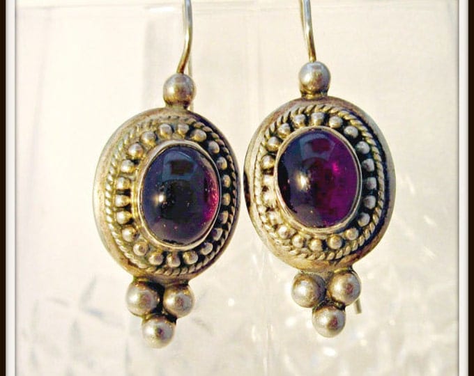 Sterling purple Drop Earring - Amethyst Purple Glass color - hook dangle earrings