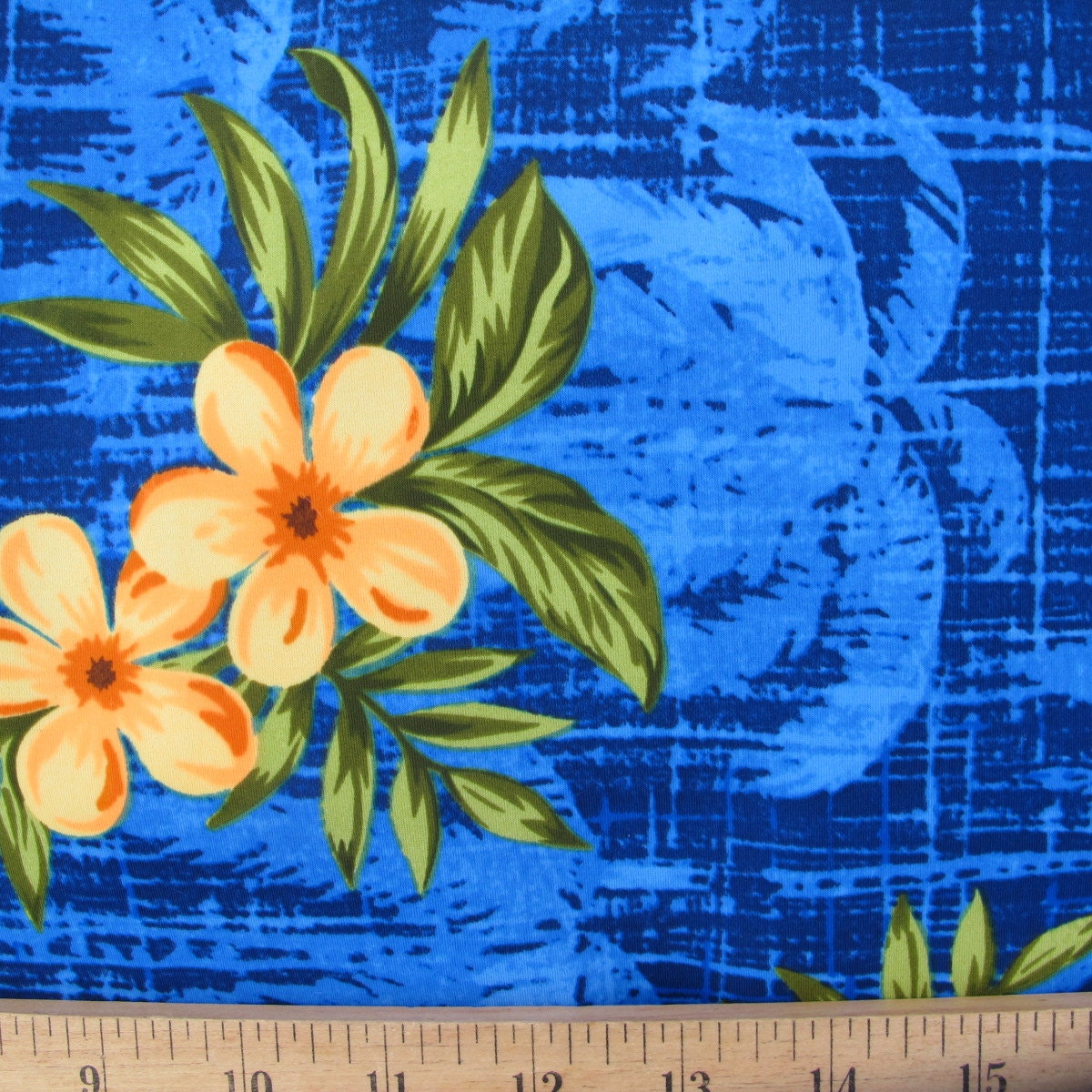 Polyester lycra swimwear fabric spandex blue shades, green, gold, and