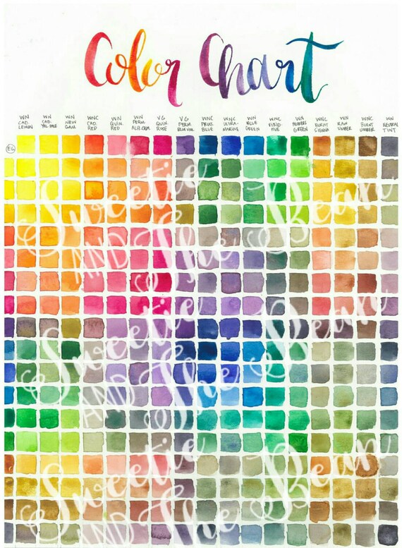 Items similar to Watercolor Painting Color Chart Color Wheel Mixing