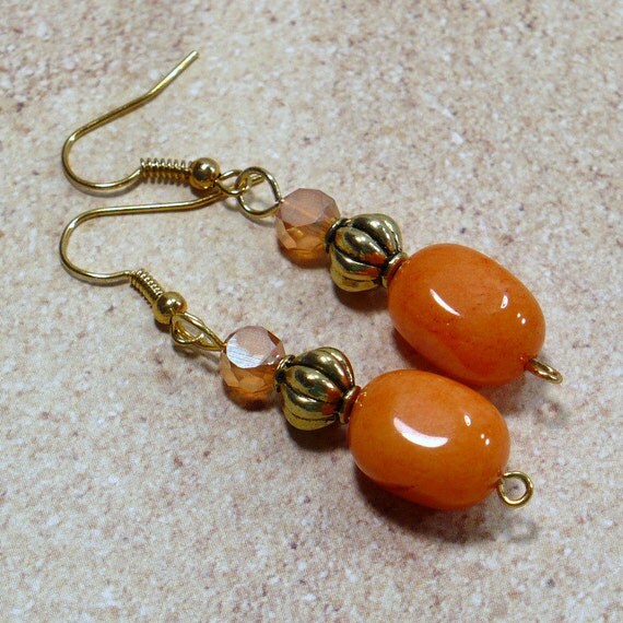 Orange Drop Earrings Handmade Earrings with by 9ElizabethStreet