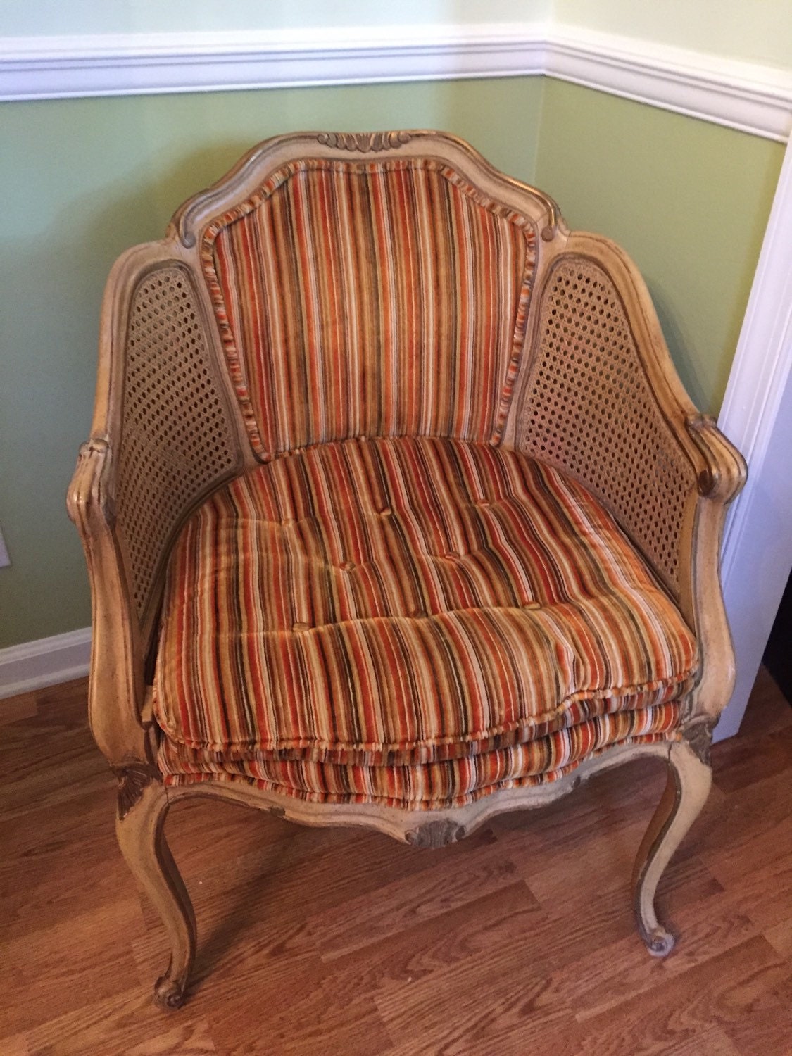 DOUBLE CANE BACK Velour Upholstered Chair French Provencial, Regency