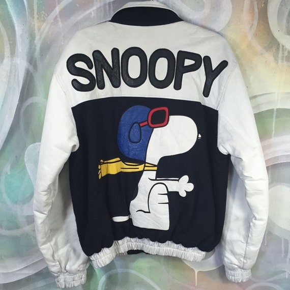 SNOOPY leather varsity jacket vintage lettermen coat by COOLKOALA