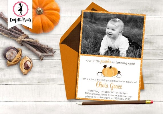 Pumpkin 1st Birthday Invitation - LITTLE PUMPKIN | Pumpkin Patch Birthday | Fall Birthday Party | Pumpkin Party | Pumpkin Birthday Printable Il_570xn