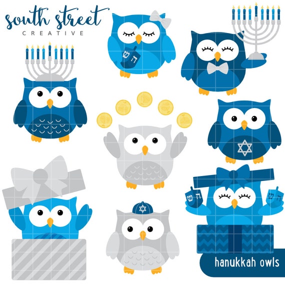 Hanukkah Owls, Cute Clipart, Personal & Small Commercial Use, Vector Clip Art, Instant Download, png, jpeg, eps Il_570xn