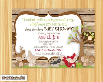 Woodland Creatures Baby Shower Invitation | Forest Friends Invitation | Rustic Woodland Creatures Invitation | Baby Shower Invitation