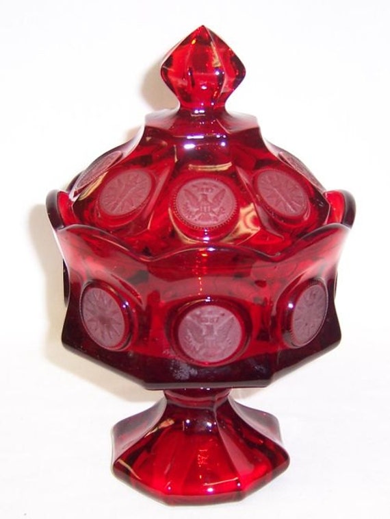 Fostoria Ruby Red COIN 8 3/4 Inch High Footed CANDY DISH with