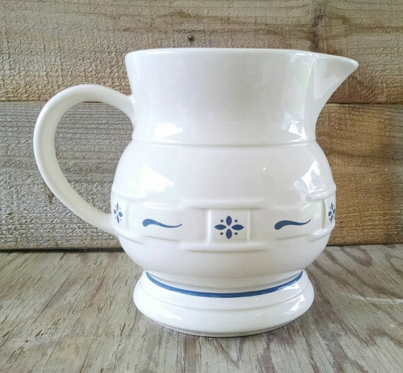 Longaberger Pottery Pitcher Woven Tradition Blue Stoneware