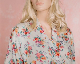 Dale of Kent. Ready-made. Cotton knee length kimono robe or dressing gown. Bridal robe. Bridesmaids robes. Unlined.