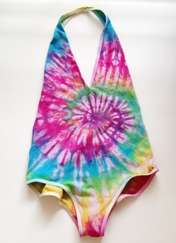 Tie Dyed Rave Bodysuit Tye Dye Leotard Size Large by nostalgicusa