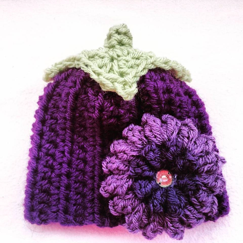Eggplant Hat With Or Without Flower Baby Eggplant Hat Prop