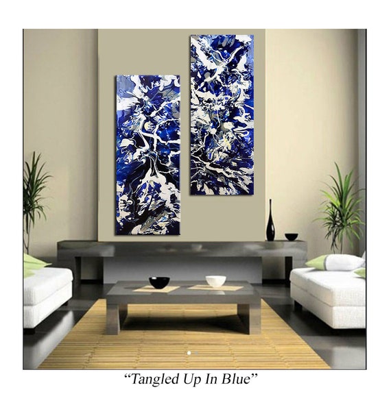 Extra Large Canvas Diptych Abstract original resin by HalfBakedArt