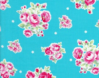 Aqua Floral Fabric - Aqua Fabric - Lecien Fabric - Flower Sugar - 31129 70