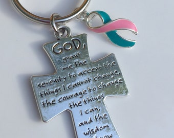 Pick Your Ribbon / Serenity Prayer Keychain / Cancer Chronic Illness Survivor Awareness / Spoonie Gift / Silver Cross