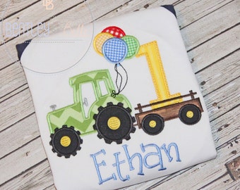 Tractor Birthday Shirt -Tractor Hauling Number Birthday Shirt - Tractor Birthday Party - First Birthday Shirt