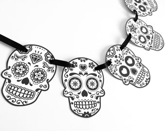 sugar skull halloween party banner garland bunting dia de los muertos mexican - Mexican Halloween Skulls sugar skull halloween party banner garland bunting dia de los muertos mexican - Mexican Halloween Skulls