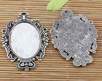 2pcs dark silver color floral rim round shaped cabochon setting in 35mm EF3139