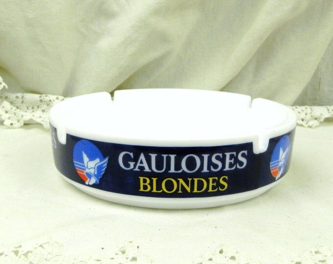 Very Large Vintage Milk Glass Mid Century Gauloise Blondes Ashtray / French Cafe Decor / Retro Vintage Home Interior / Man Cave / Tobacciana