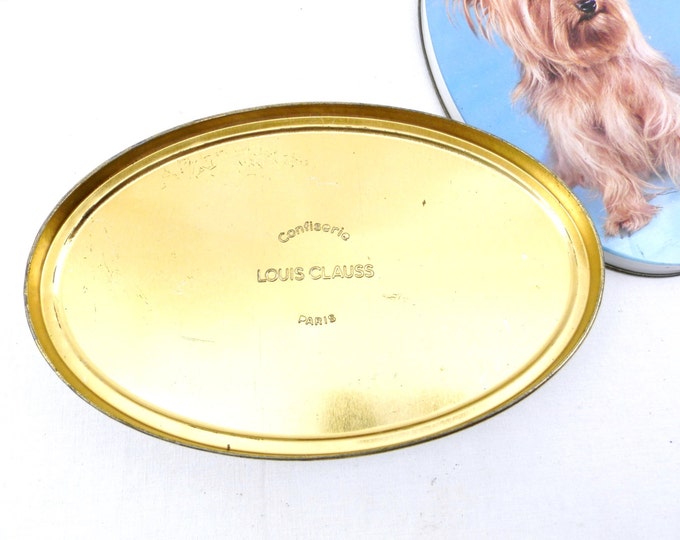 Vintage French Metal Candy Tin with a Silky Terrier, French Vintage Decor, Retro Dog Owner Gift, Retro Mid Century Candie Box from France Vintage French Metal Candy Tin with a Silky Terrier, French Vintage Decor, Retro Dog Owner Gift, Retro Mid Century Candie Box from France