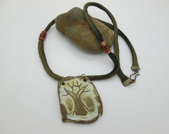 Winter Tree Pendant Necklace, Artisan Ceramic Tree Pendant