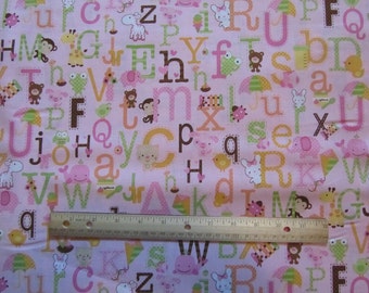 Pink Animal/ABC Toss Cotton Fabric by the Yard