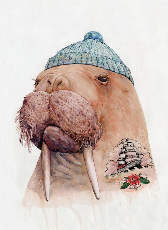 Tattooed Walrus Art Print Walrus Poster Sailor portrait